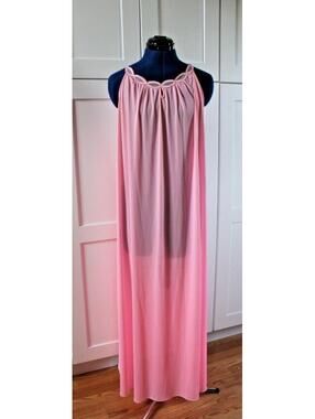Vintage 60's Pink Sleeveless Semi Sheer Nylon Maxi Long Nightgown 24" Bust